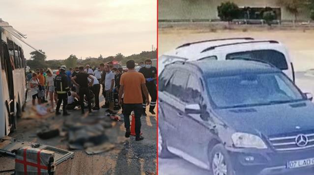 Antalya'da 3 turistin hayatını kaybettiği feci kaza güvenlik kameralarına yansıdı