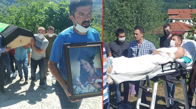 Balayına giderken kaybettiği eşinin cenazesine sedyeyle katıldı
