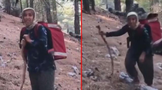 Bu görüntüler duygulandırdı! Yaşlı kadın, yangına karşı mücadele veren ekiplere böyle erzak taşıdı