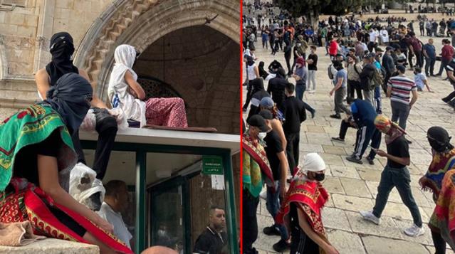 Filistinliler, fanatik Yahudilerin baskınını önlemek için Mescid-i Aksa'da nöbet tutuyor