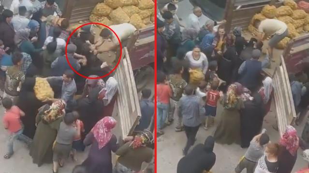 Görüntüler utanç verici! Görevli, dağıtım sırasında patates almak isteyen genci böyle boğazladı