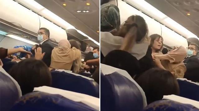 İstanbul'a gelen bir uçakta kavga çıktı, olay kameralara yansıdı