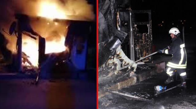 İşten çıkarılmasına sinirlenen kepçe operatörü, iş makinesini ve güvenlik kulübesini ateşe verdi