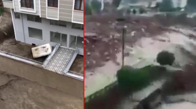 Kastamonu Bozkurt'u yıkan sel böyle gelmiş! Köprü tıkandı, sel ilçeyi esir aldı