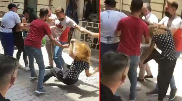 Kavgaya tutuşan genç kızları esnaf zorlukla ayırdı