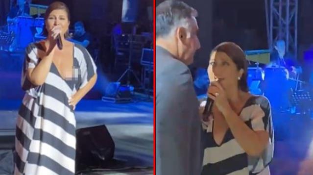 Konserde talihsiz kaza! Kıyafetinin azizliğine uğrayan Sibel Can'ın sahnede göğsü açıldı
