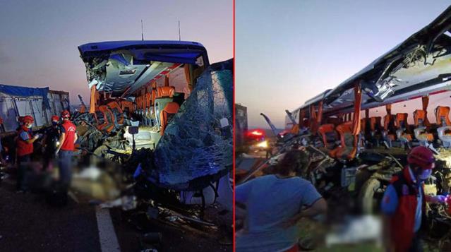 Son Dakika! Manisa Soma'da yolcu otobüsünün tıra çarpması sonucu ilk belirlemelere göre 6 kişi öldü, 37 kişi yaralandı
